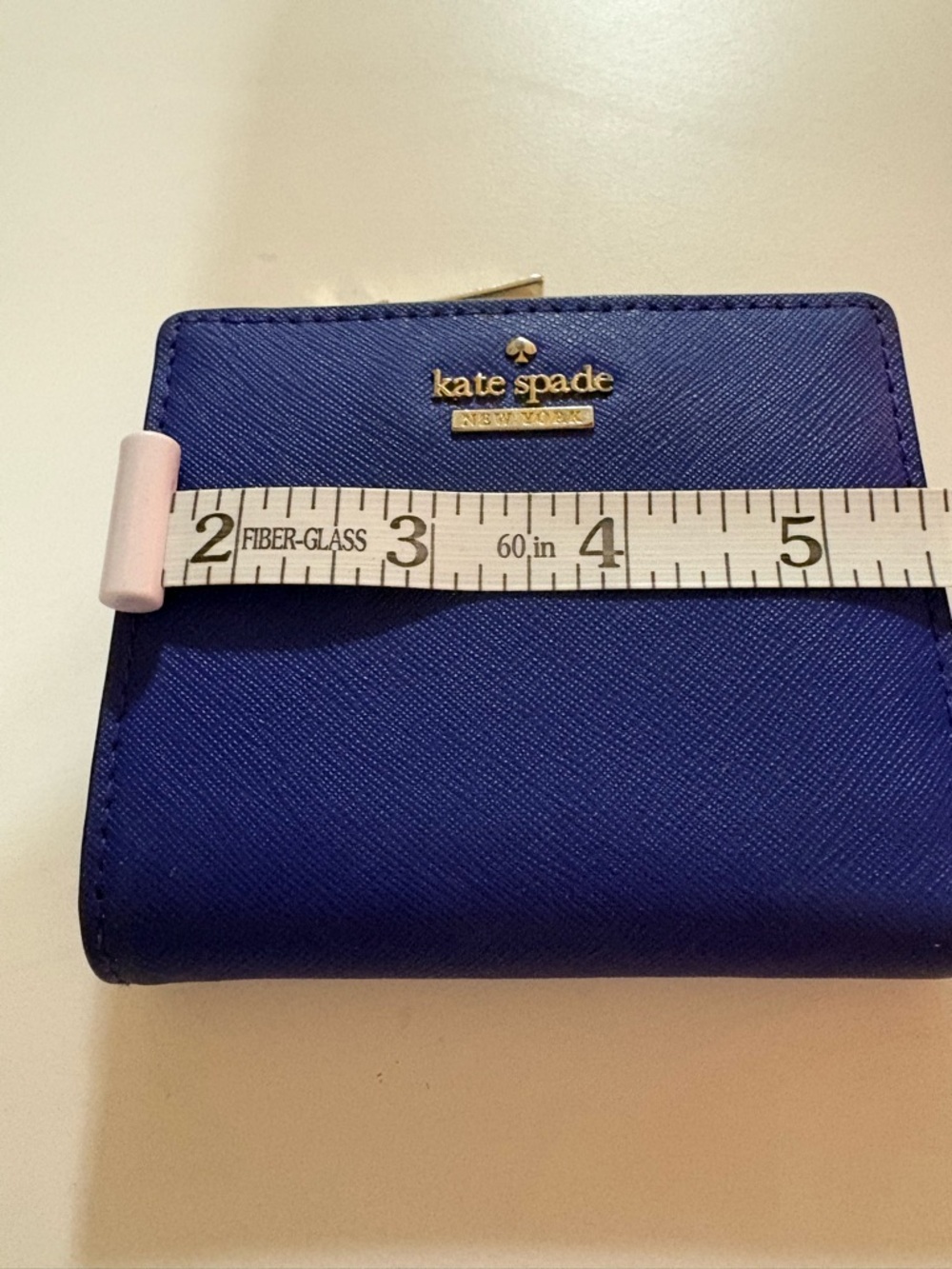 kate spade New York Saffiano Zip Card Case in Cobalt Blue with Gold Tone - Picture 7 of 8